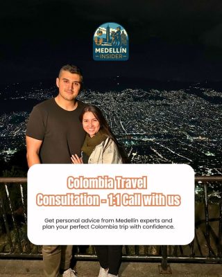 Colombia travel consultation with Medellin experts Goran and Tatiana at night viewpoint