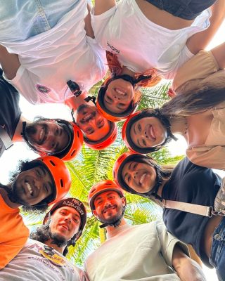 Cyclists crossing Medellín’s city center during Medellin Bike City Tour