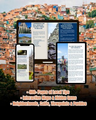 Medellin Travel Guide preview pages on laptop and phone