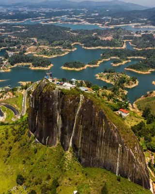 View over El Peñol rock and Guatape lake on a Guatape tour from Medellin.