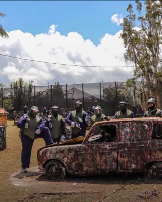 Travelers playing paintball in the remains of Pablo Escobar’s old finca.