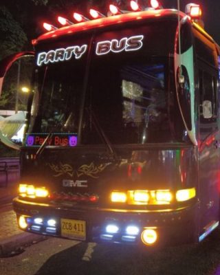 Bus decorated with Latin vibes and reggaeton beats in Medellin.
